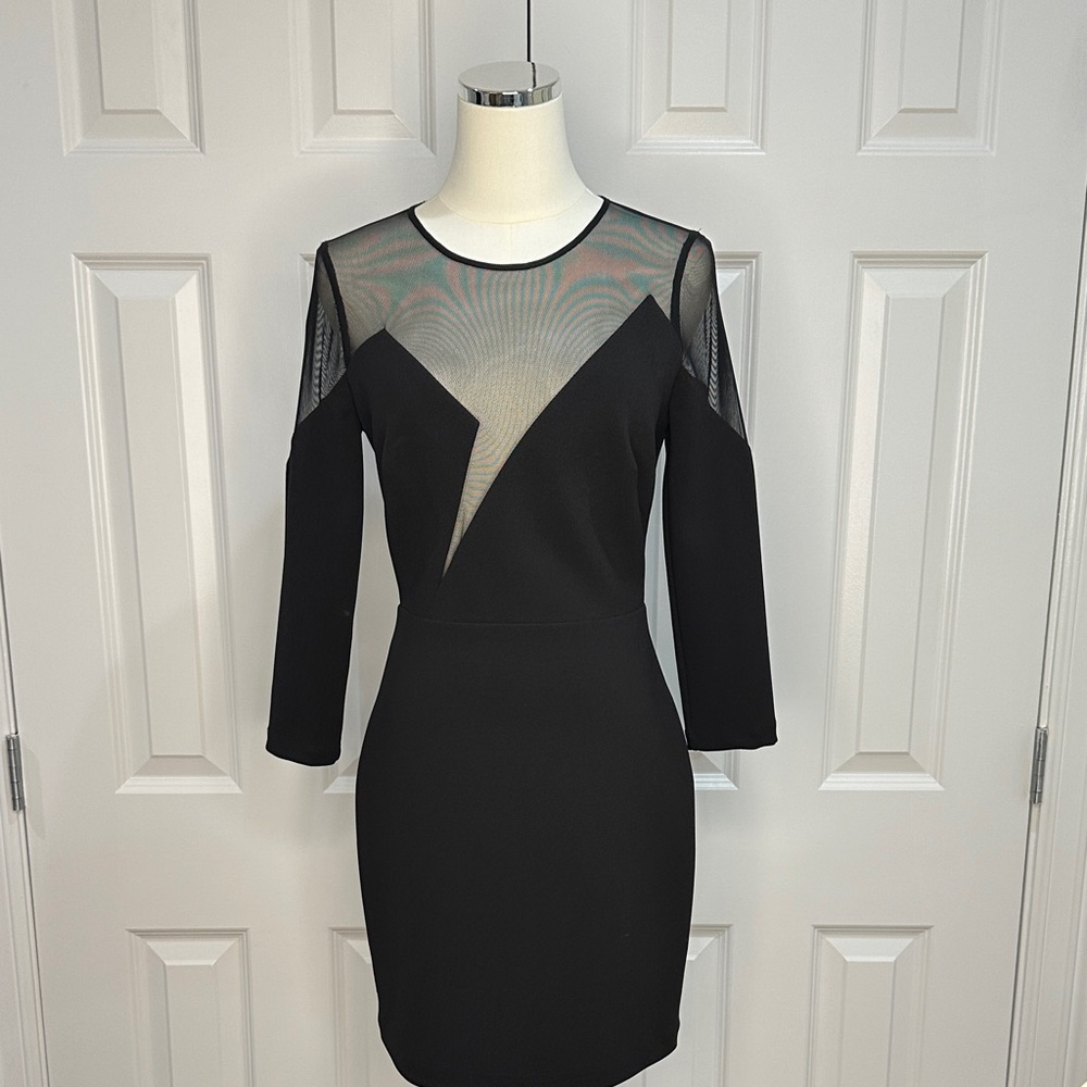 NWT BCBGMaxAzria Edesa Bodycon Illusion Black Wedding Guest Cocktail Dress Size4